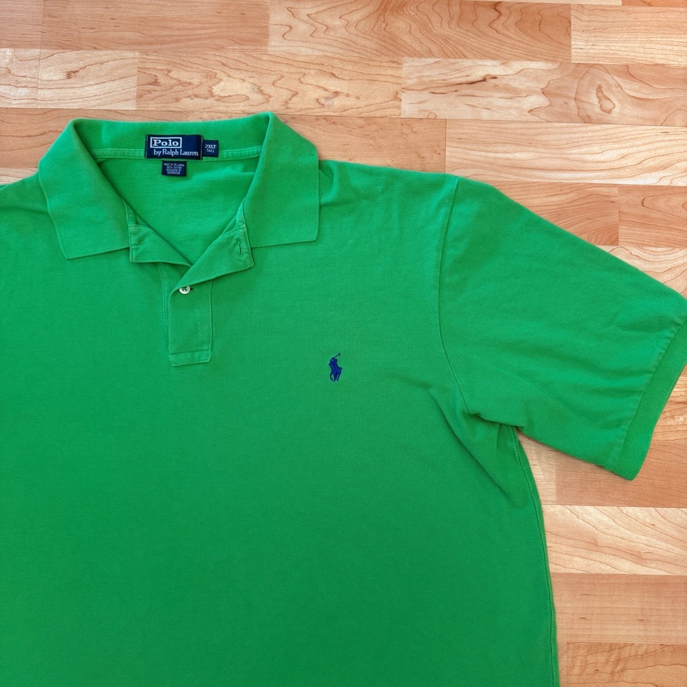 Vintage Polo Ralph Lauren Men 2XLT Tall Green Cotton Pique Polo Shirt Navy